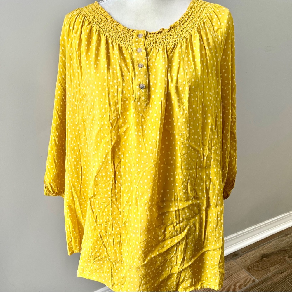 Lane Bryant 2X Boho Top Tunic Gold Yellow White Polkadots